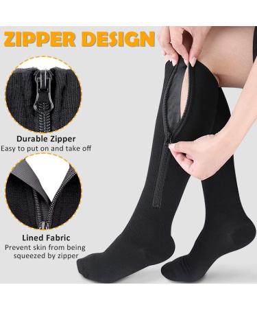 Zipper Compression Stockings for Men & Women - 2 Pairs 15-20 mmHg for Varicose Veins Edema & Recovery - XXL Black - Buy Online on GoSupps.com