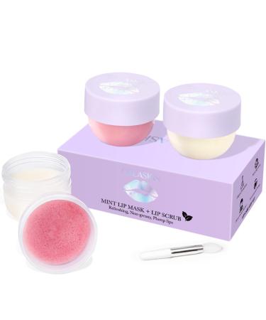 ORLASKIN Lip Mask & Lip Scrubber Exfoliator Lip Sleeping Mask Overnight for Dark Lips to Lighten Moisturizer Lip Butter Balm for Dry Chapped Cracked Peel Lips Skin Care(Mint Flavor)