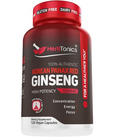 Herbtonics High Strength Korean Red Panax Ginseng Capsules 1500 mg - 120 Capsules