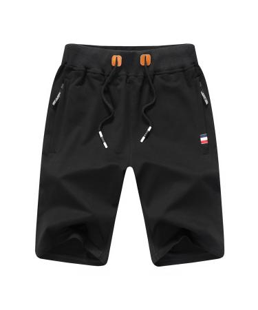 JustSun Shorts Men's Shorts Sports Pants Men's Jogging Pants With Zipper and Elastic Waist Black M