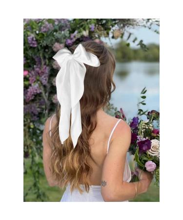 Bolonar Hair Bow for Women, Large Hair Bow, Bachelorette Party Decorations White Hair Bow Wedding Hair Accessories Solid Color Large Hair Bows for Women Ribbon Big Bows Bachelorette Party Gift Bridesmaid Favors Gift Bride Hair Pieces