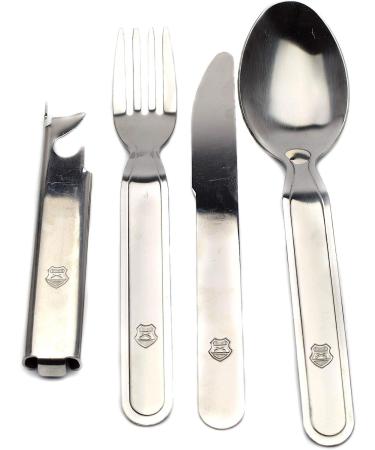 Hungarian Army Cutlery Set - 4 Piece Military Eating Utensils Kit | Stainless Steel Multi-Tool with Can Opener | Camping Flatware Set - Buy Online on GoSupps.com