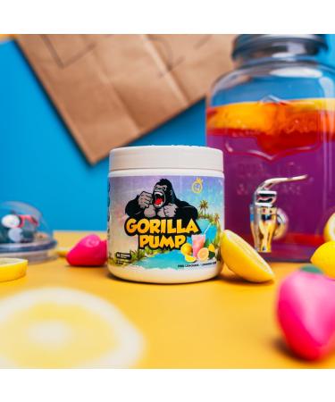 Yummy Sports Gorilla Pump Pre Workout Powder - Non Stim Pre Workout Supplement for Energy Boost for Energy Boost Focus and Pump - Sports Nutrition Pre-Workout Powder for Men & Woman - 255g 30 Servings - Pink Limonade - Buy Online on GoSupps.com