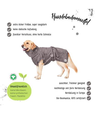 Lills Dog Bathrobe - 100% Organic Cotton Stone Grey (XL: 65 cm) | Eco-Friendly Dog Apparel - Buy Online on GoSupps.com