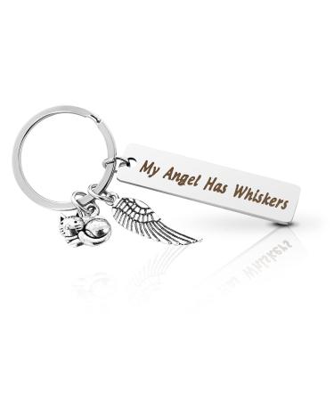 TIESOME Cat Memorial Gift Keychain Loss of Pet Key Chain Pet Loss Sympathy Gifts My Angel Has Whiskers Jewelry Gift Loss of Cat Gift for Cat Pet Lover Women Men