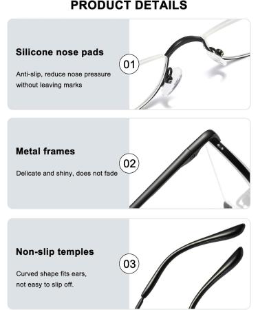 Abetos Semicircular Reading Glasses for Men & Women - Flexible Spring Hinge Half-Moon Metal Frame - Comfortable 2.5x Visual Aid for Computer & Leisure - Buy Online on GoSupps.com
