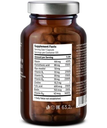 Vegan Vitamin B Complex - 120 Capsules for 120 Days - Energy Support with B1, B2, B3, B5, B6, B12, Biotin & Folic Acid - Myo-Inositol & Choline for Metabolism Boost - Buy Online on GoSupps.com