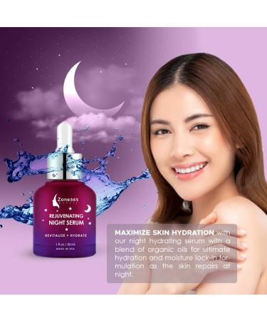 Zone-365 Advanced Night Facial Serum with Hyaluronic Acid, Vitamin E & Witch Hazel - 1fl oz - Reduce Wrinkles & Imperfections - Buy Online on GoSupps.com