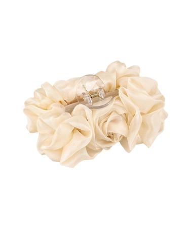 Strong Grip Hair Claw Women Chiffon Rose Flower Decor Clip Anti-slip Cross Teeth with Large for Functional Beige