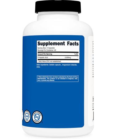Nutricost D-Aspartic Acid Capsules 2000mg - Non-GMO 180 Count - Premium DAA Supplement for Enhanced Performance - Buy Online on GoSupps.com