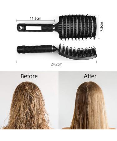 Uraqt Professional Hairbrush - No Tangle Wild Boar Bristle Brush for Long Fine Thick & Curly Hair - Ergonomic Handle - Black - Buy Online on GoSupps.com