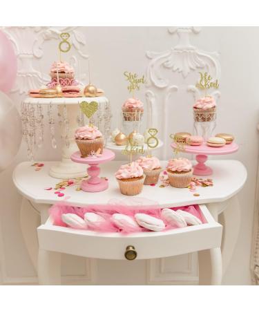 Donoter 24 Pieces Gold Glitter Engagement Cupcake Toppers He Asked She Said Yes Diamond Ring Heart Cupcake Picks for Wedding Bridal Shower Party Cake Decorations - Buy Online on GoSupps.com