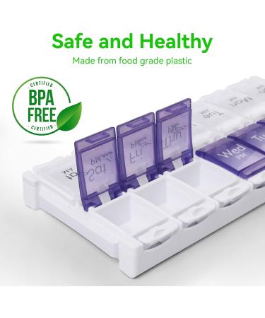 Mericargo Weekly Pill Organizer Easy Fill 7-Day Medication Box for Vitamins & Fish Oil Push-Button Design Large Capacity Purple - Buy Online on GoSupps.com