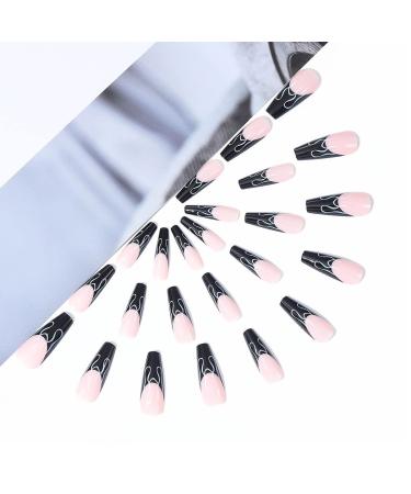 Brishow French Press On Nails - 24 Pink & Black Artificial Nails for Women & Girls - Long Easy Stick-On Design - Buy Online on GoSupps.com