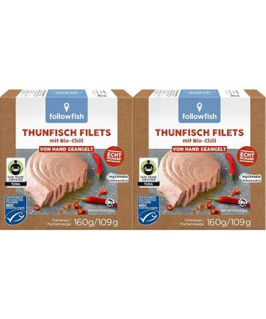 followfish MSC Fair Trade Tuna Fillets with Organic Chili 160 g (Pack of 2) 160 g (Pack of 2)