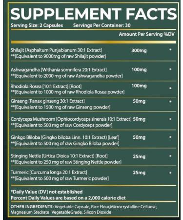 Heatonicel Shilajit Capsules for Men 8 in 1 Herbal Supplement Energy Booster for Adults Natural Formula with Ashwagandha Rhodiola Rosea Vegan Support Overall Health|Vitality 60 Count - Buy Online on GoSupps.com