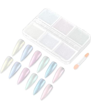 URAQT Chrome Nail Powder Set - 6 Colors Holographic Glitter Dust Powders for Manicure - Mirror Effect Pearl Pigment with Sponge Brush - DIY Nail Art Decoration - Buy Online on GoSupps.com