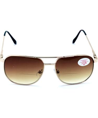 V.W.E. Bifocal Outdoor Sunglasses - Metal Reading Glasses with Big Lens Spring Hinge Square Design Gold Frame & Brown Lens (2.5x) - Perfect for Every Adventure - Buy Online on GoSupps.com