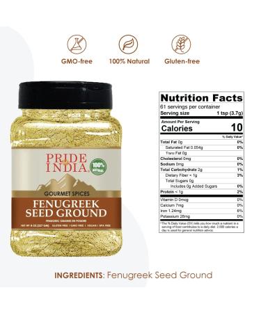 Pride of India Fenugreek Seed Ground 8 oz. - Gourmet Indian Spice for Cooking & Seasoning - Vegan, Gluten & GMO-Free - Buy Online on GoSupps.com