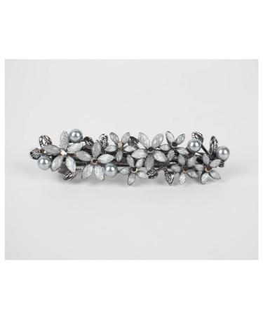 Barrettes for Women with Flower Bloom Appearance Embedded Rhinestone and Imitation Pearls as Decoration Elegant and Retro Hair Clip.Light Grey
