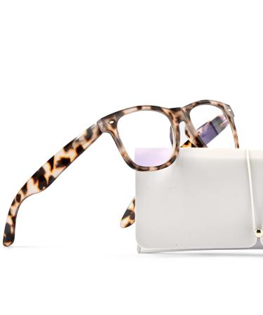 ABEJOJO Oversized Reading Glasses for Women Men Blue Light Blocking Computer Readers Spring Hinge White Tortoise 0.0 Diopters