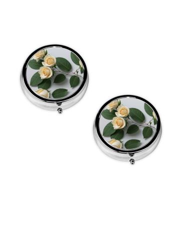 White Rose Printed Mini Round Pill Box Pill Box 3 Compartment Medicine Pill Case Pill Organizer Travel Pillbox Portable Pill Box for Pocket Home Office Use