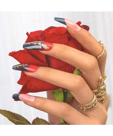 Sethexy Long Coffin Nails - 24pcs Red & Black Ballerina False Nails with Glue - Press-On Acrylic Nail Tips for Women & Girls - Buy Online on GoSupps.com