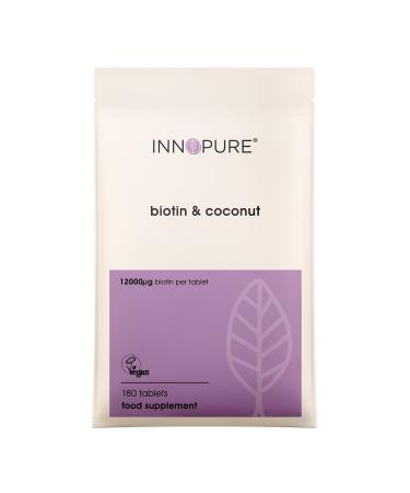 INNOPURE Premium Biotin Tablets High Strength 12000mcg per Tablet (180 Tablets) Vegan Society Certified - 6 Month Supply UK Made 180 Count (Pack of 1)