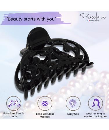 Parcelona French Jardin Black Medium Celluloid Jaw Hair Claw Clip - Buy Online on GoSupps.com