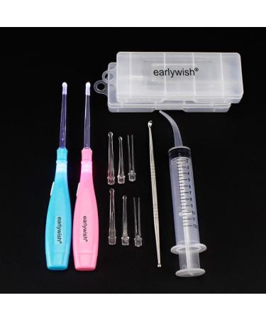 Earlywish Professional Tonsil Stone Removing Tool LED Light 2 Sets Color Pink + Blue 4 Tips Each Color + 1 Stainless Steel Tonsillolith Pick + 1 Irrigation Syringe Oral Clean Pink+blue - Buy Online on GoSupps.com