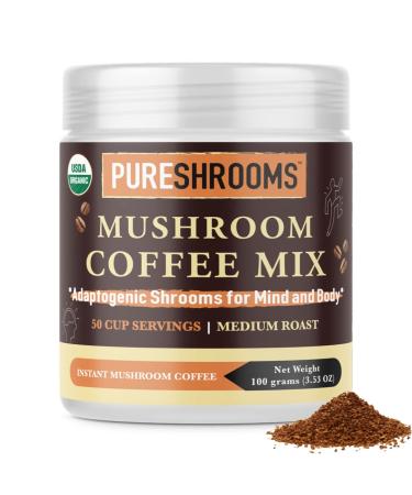 PureShrooms Mushroom Instant Coffee with Lion's Mane Reishi & Cordyceps Coffee Alternative - Nootropic Adaptogen Mushroom Coffee Substitute Natural Energy with No Jitters & Crash - 0 Sugar No Preservatives or Artificial Flavors Non-GMO & Soy-Free Made In 