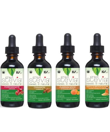 Stevia Liquid Drops Fall Classics Bundle - 4 Flavours (Pumpkin Spice Maple & Brown Sugar Pomegranate Cinnamon) - Zero Calorie Natural Sweetener by CraveStevia