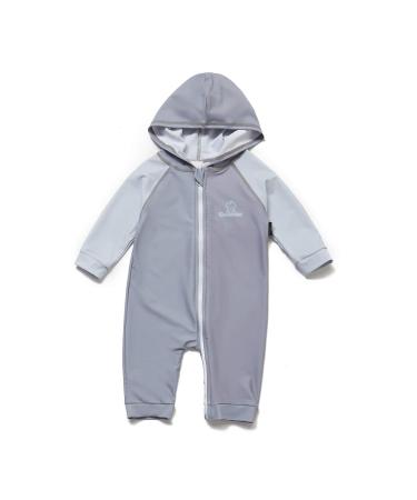BONVERANO Baby Boys Swimsuit Toddler Bathing Suit Zip-up Full-Zip Hoodie One Piece Swimwear with UPF 50+ Sun Protection 12-18 Months Grey