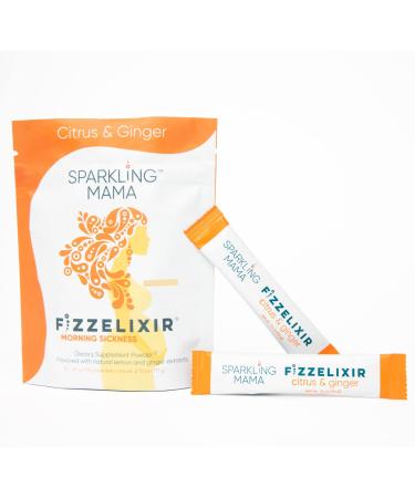 Sparkling Mama Fizzelixir | USA Made. Effervescent Drink Mix Settles The Stomach Ideal for Pregnancy Especially 1st Trimester (Vitamin B6 Magnesium & Folic Acid) Citrus & Ginger - 8 Sticks Citrus and Ginger