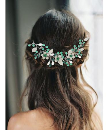 IYOU Rhinestone Bridal Hair Vine Green Flower Wedding Headband Party Bridesmaid Hair Accessories for Women