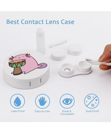 Axolotl Playing The Djembe Round Case For Contact Lens Kit Storage Box with Mirror Printed - Buy Online on GoSupps.com