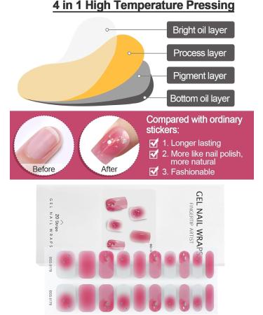 EBANKU Pink Flash Gel Nail Strips | Long Lasting Waterproof Nail Polish Wraps | Includes Cuticle Stick, Nail File & Wipes - Buy Online on GoSupps.com