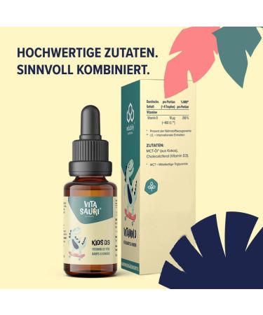  edubily nutrition Vitasauri Kids D3 Vitamin D Drops for Babies and Children - Easy-to-swallow vitamin D3 drops dissolved in MCT oil - Suitable for infants babies and children - 20 ml - Buy Online on GoSupps.com