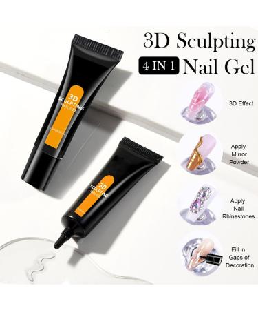  JIEBWCHA 3D Sculpting Nail Gel 3D Beauty Products 15ml Nail Design Glue with Sculpting Rhinestones | Chrome Powder Self-Adhesive Rhinestones for Salon Home Party Wedding - Buy Online on GoSupps.com
