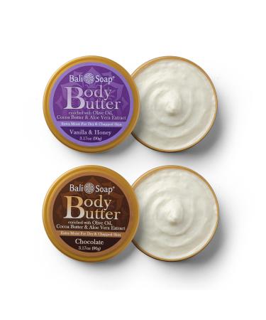 Bali Soap - Chocolate & Vanilla Honey Body Butter - Scented Body Cream for Women & Men - Cocoa Butter Aloe Vera Extract 2 Pack Gift Set 3.1 Oz Each