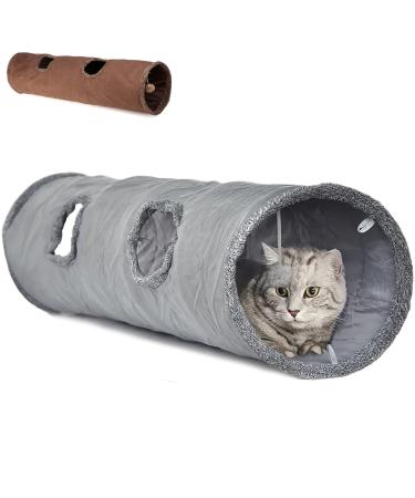 LeerKing Large Cat Tunnel 51"(L) Dia 12" Collapsible Extra Long Cat Play Tunnel Indoor Outdoor Suede Crinkle Cat Tube Tunnel Toy with Ball and Peek Hole for Kittens Rabbits Puppy L Grey L Grey - Buy Online on GoSupps.com