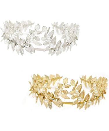 Frcolor Gold Leaf Crown Headpiece | Greek Goddess Pearl Bridal Wedding Headband - Shop Internationally! - Buy Online on GoSupps.com