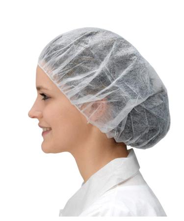 Disposable Bouffant (Hair Net) Caps  Spun-bounded Poly  White Hair Head Cover Net 21 Inches by Careoutfit (100)