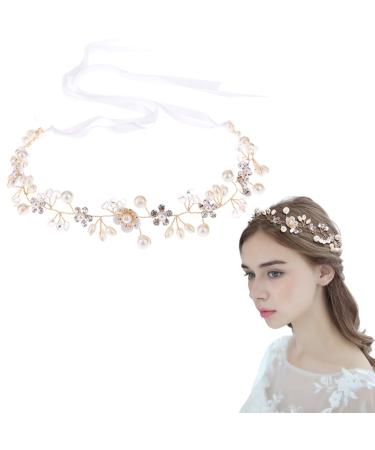 Bride headband hair accessories wedding bridal headband romantic pearl crystal wedding hair band with rhinestone vintage bride flowers headdress hair jewelry for bride bride (gold) gold hair band - Buy Online on GoSupps.com