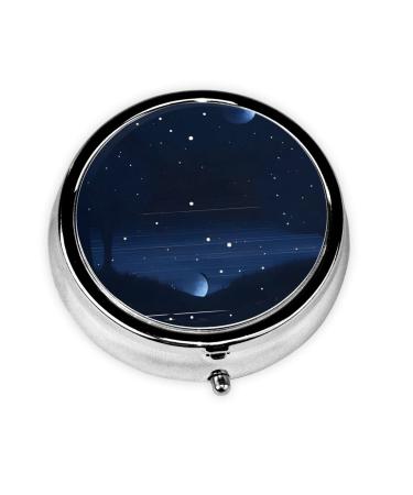 Dark Blue Night Viewround Pill Box 3 Compartment Round Pill Box Organizer * Portable Travel Pill Box for Traveling.