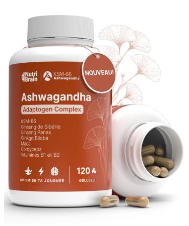 Ashwagandha Complex avec KSM-66 Ginseng Ginkgo Biloba Maca Cordyceps Vitamines B1-B2 | Adaptog ne Anti-stress quilibre nergie Performance | 120 G lules | V gan Sans OGM Sans Gluten