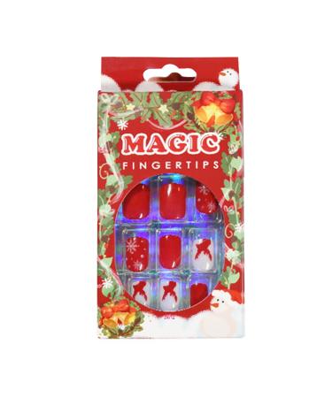 Winter Holiday Press on False Nails Short Square Fake Nail Festival Artificial Fingernails Acrylic Nail Tip French Tips