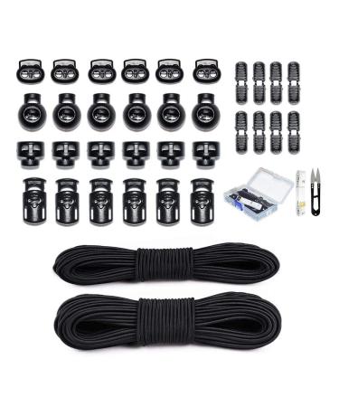 42 Pcs Cord Locks End Spring Toggle Stopper Zipper Pull Ends Fastener Buttons with 18 Yard Elastic Bungee Cord Stretch String for Drawstring Shoelaces Pants Backpack Bags Luggage DIY Crafting