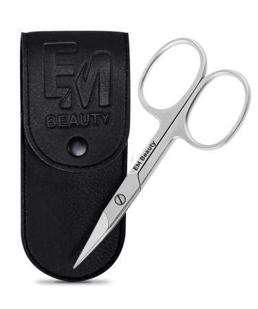 EM Beauty Cuticle Scissors Extra Fine Curved Nail Rust Proof Milti-Purpose Sharp & Accurate Cut of Fingernails Toenails Grooming Eyebrows Eyelash Moustache Nose Hairs-With Leather Case