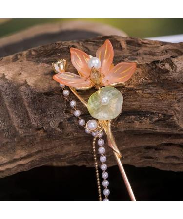 Rabithenn Camellia Flower Pearl Tassels Chinese Hanfu and Style Hair Retro Flower with Metal Handmade Hair Clip Hair Accessories for Women Girls Long Hair (lotus seedpod) - Buy Online on GoSupps.com